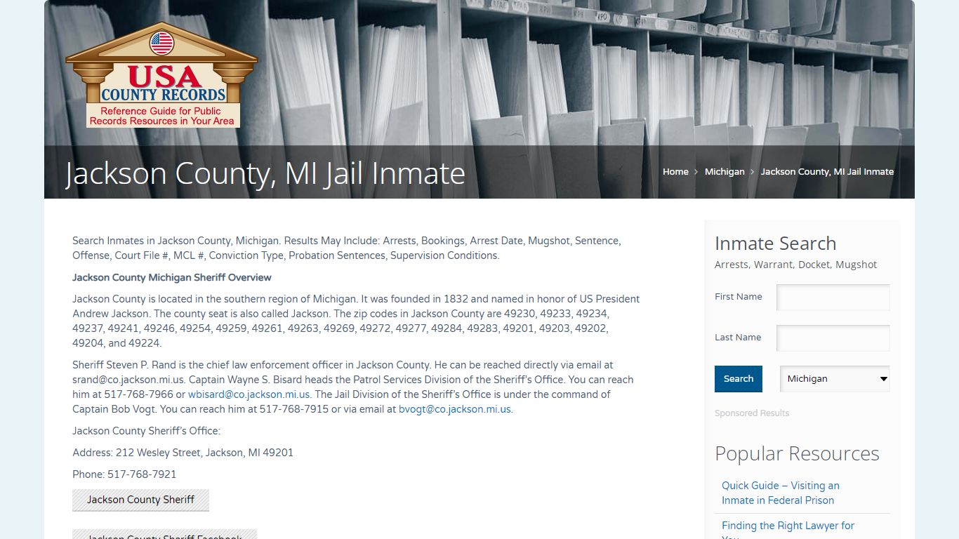 Jackson County, MI Jail Inmate | Name Search