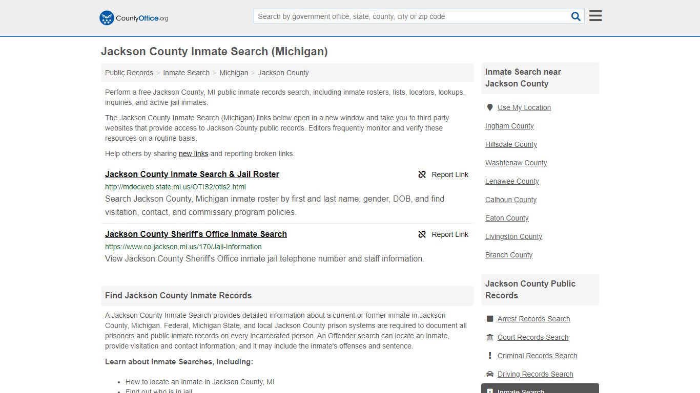 Jackson County Inmate Search (Michigan) - County Office